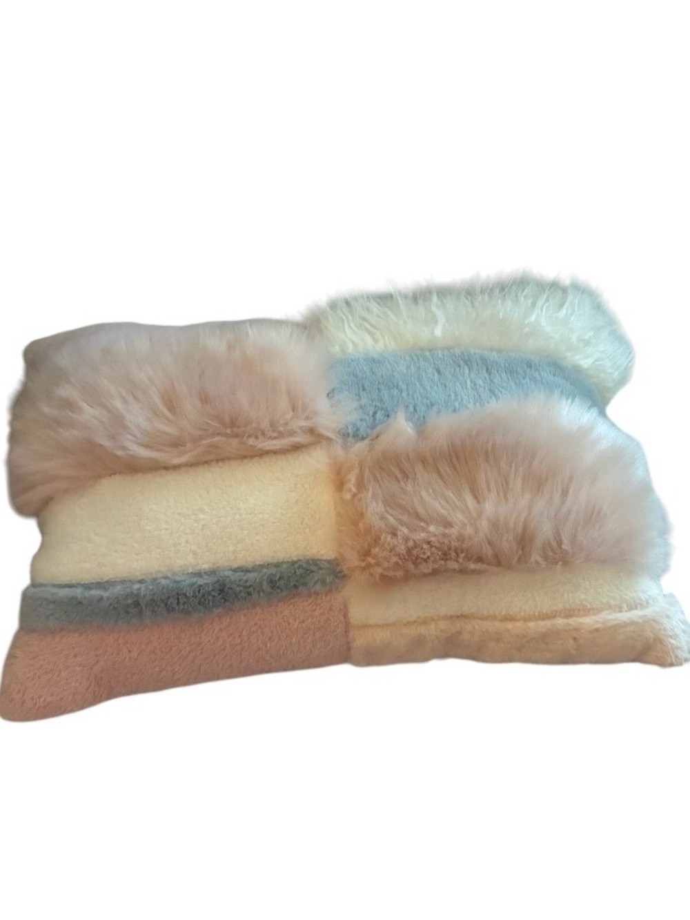 Like New UGG Mika patchwork faux fur throw pillow sunset pink, white, and blue